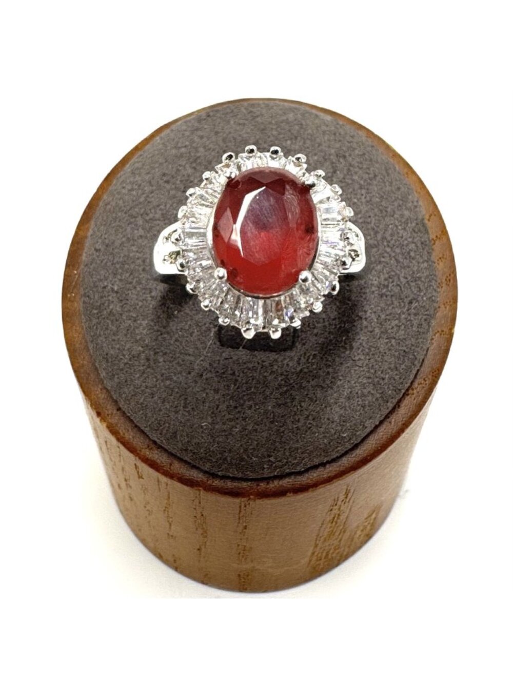VTG Sterling Silver 925 Ruby & Cubic Zirconia Statement Ring Size 7.75